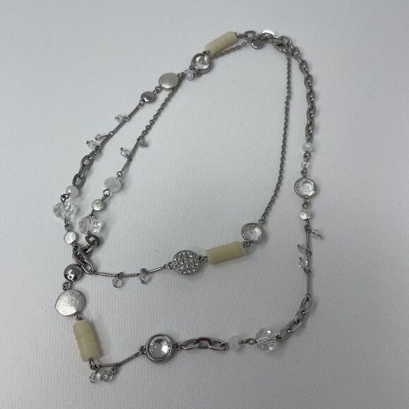 LOFT Jewelry - Ann Taylor LOFT Station Necklace Silver Tone Clear Beaded Rhinestones 36"